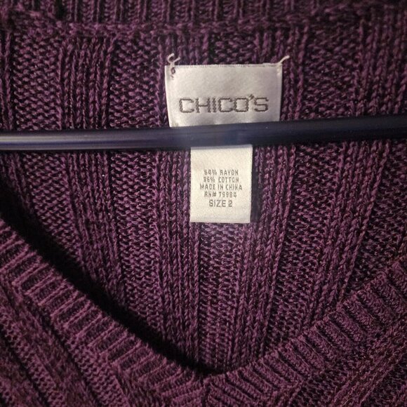 Chico’s Women’s Purple Ribbed Knit Sweater V-Neck Long Sleeve Stretch Size 2 - Picture 5 of 7